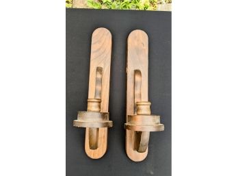 Pair Of Wooden Candle Stick Wall Sconces
