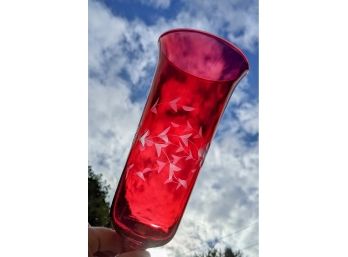 Vintage Crimson Floral Cut Clear Design Vase