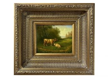 A Vintage Oil On Canvas Landscape Scene With Cows By J. Alek