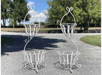 A Pair Of Vintage Wrought Iron Plant Stands