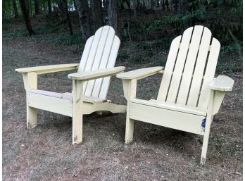 A Pair Of Painted Wood Folding Adirondack Chairs In Yellow