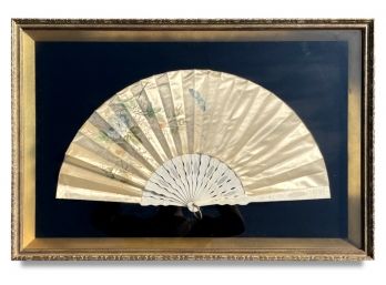 An Antique Chinese Fan In Shadow Box For Display