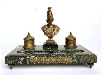 A Magnificent Antique French Empire Desk Set Of Marble And Bronze