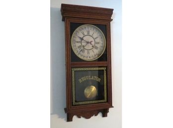 Late 19th C. Oak 31 Day Regulator Wall Clock By Wm. L. Gilbert Clock Co, Winsted CT.  With Key, Working.