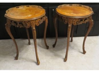 Pair Of Art Nouveau Era Carved Wooden End Tables