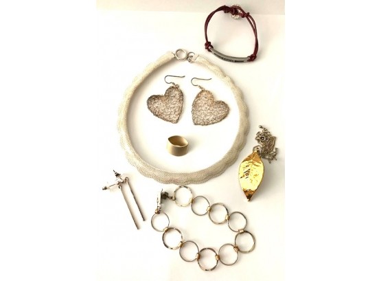 Costume Jewelry Mix - Necklace, Bracelets, Earrings For Pieced Ears, Leaf Pendant And Chain And More
