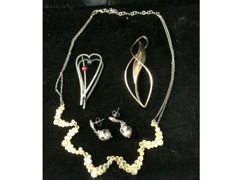 Sterling Costume Jewelry (B) - Necklace,  Earrings For Pieced Ears, 2 Pendants