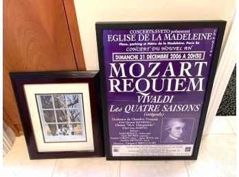 Two Framed Wall Art Decorations: Mozart And Glass Bottles On The Window Sill