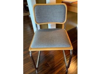 Wood Frame Side Chair With Upholstered Seat And Back On Chrome Legs