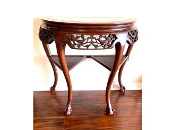 Contemporary Marble Top Demi Lune Table With Ball & Claw Feet, Fretwork