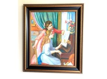 Framed Copy Of Renoir's Young Girls At The Piano, Oil On Canvas, Signed By The Contemporary Artist