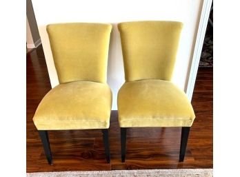 Pair Of Velvet-upholstered Side Chairs With Tapered Legs