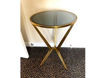 Occasional Table With Smokey Glass Round Top On Metal Base.