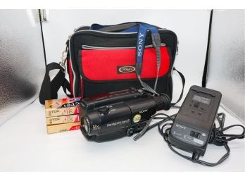 Vintage Sony Camcorder With Camera Bag And Accessories