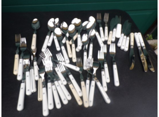 Lot Of Silverware With Faux White Handles