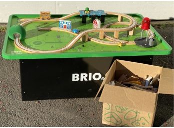 Brio Table With Wooden Train Track, Train Cars And  Many Village Pieces