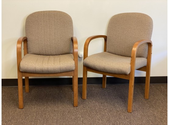 A Pair Of Oak & Tan Upholsetered Side Chairs