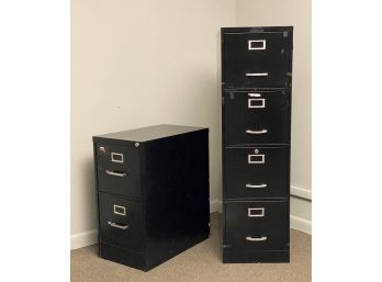 Two Black Metal Filing Cabinets