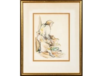 Watercolor Sketch Print Signed By Seymour Rosenthal