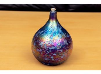 Signed Spatterware Art Glass Incense Vase