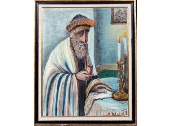 Judaica Oil Portrait Of Hasidic Rabbi By M.B. Astor
