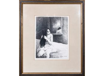 Lithograph Print Of 'Girl On Bed' By Raphael Soyer