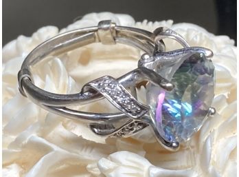 Stunning 14K White Gold ALEXANDRITE Ring With Diamond Accents- Large Stone!