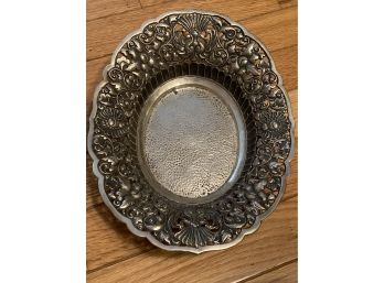 VINTAGE/ ANTIQUE 800 Silver 80 Repousse Bread Bowl With Hand Hammered Base- Signed