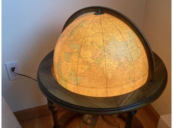 Very Fine Mid Century Modern Replogle Lighted 16' Floor Globe With Hardwood And Brass Base
