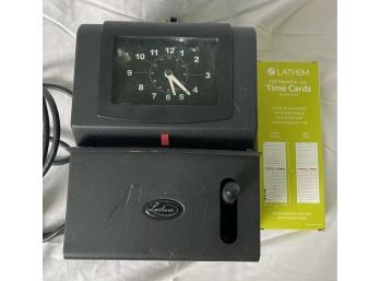 Lathem Time Clock With A Box Of Time Cards Model 2121