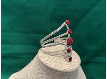 Huge Sterling Silver Cuff Bracelet With Red Stones