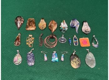 Group Of Costume Jewelry Pendants, Many Are Glass