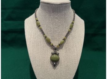 Sterling Silver Necklace With Green Stones