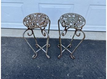 Pair Of Cast Iron Plant Stands Folding