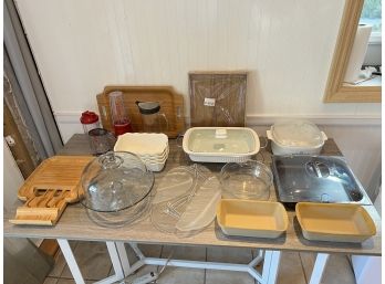 Table Lot Of Kitchen Items Including Teavana Tea Pots