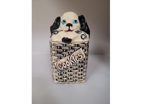 McCOY USA Blue Eyed Black And White Dog Adorn Vintage Cookie Jar C4
