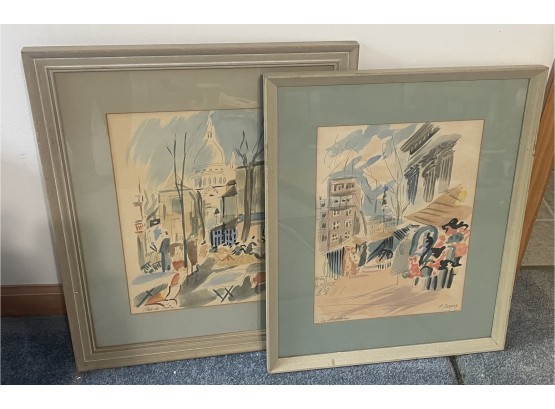 Two Framed Watercolors Signed P. Berges