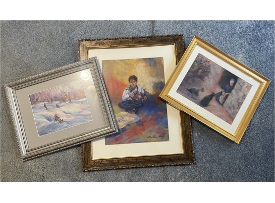 Three Framed Watercolor And Pastels By Louis Van Cleef