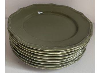 Eight Olive Green Plates