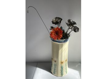 Umbrella Stand With Faux And Metal Flowers
