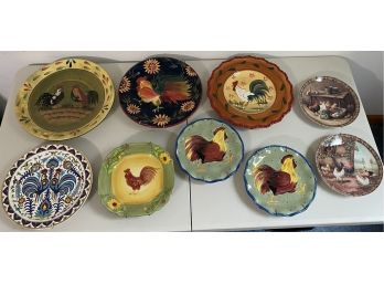 Nine Decorative Rooster Plates