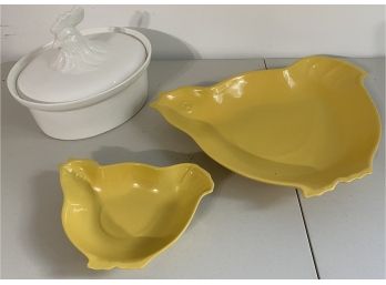 Mikasa Rooster Covered Casserole And Two Portuguese Chicken Serving Trays
