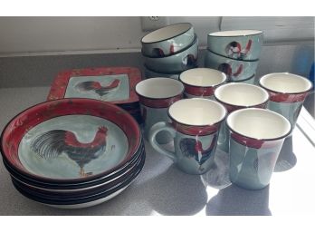 Rooster Plates, Bowls, And Mugs
