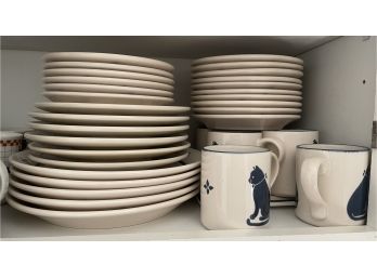 Cat Mugs, Plates, And Four Miscellaneous Farm Animal Plates