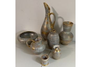 Seven Piece Teal/gold Stangl Pottery