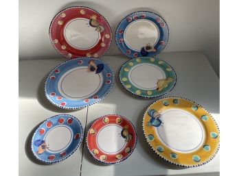 Seven Rooster Plates