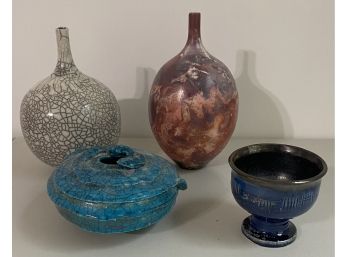 Four Signed Pieces Of Pottery