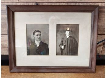 Antique Framed Double Photograph College Graduate