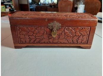 Vintage Wooden Souvenir Trinket Box With Mirror And Heart Lock