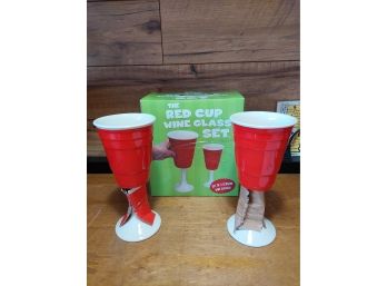 Brand New Set Of 2 Red Cup Wine Glasses